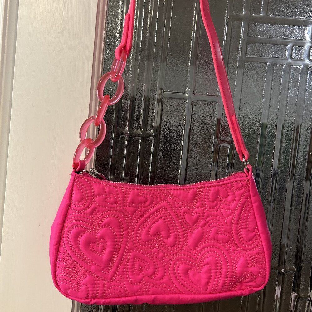 Skinny Dip Hot pink heart stitched bag